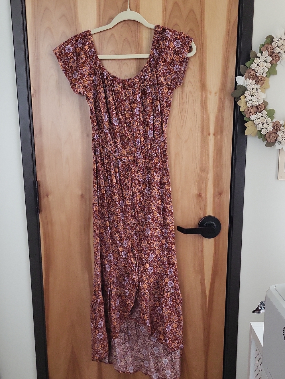 Floral High-Low Maxi Dress in Brown